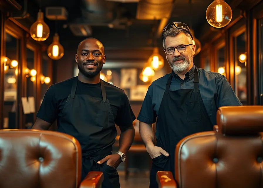 Two barbers in a premium barber shop
